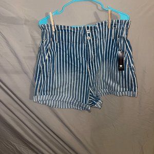 White Striped Jean Shorts XL, Paperbag Waist